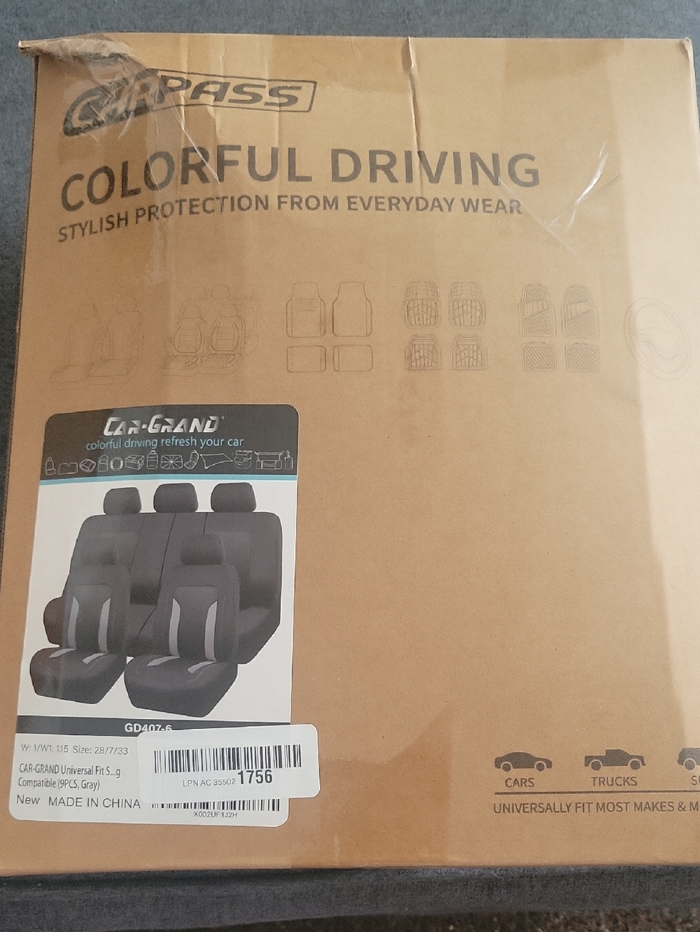 Car-Grand Gray Universal Car Seat Covers - Front & Rear Set